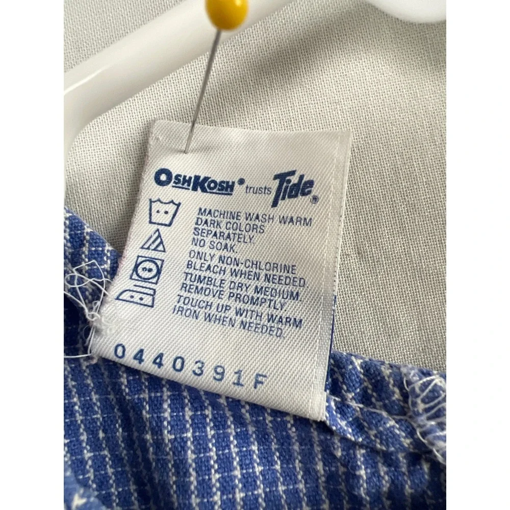 Vintage OshKosh Bgosh Jumper Dress Kids 6X Blue Gingham Floral Embroidery USA